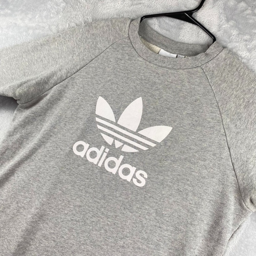 Adidas Sweatshirt Mens Medium Gray Crewneck Trefoil Firebird French Terry Fleece